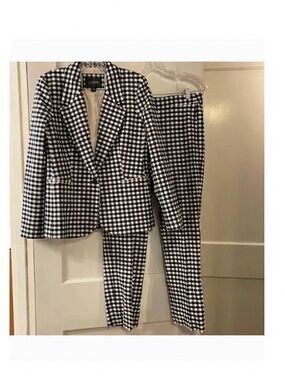J. Crew 2 Pc Parke Kate Pants Suit Jacket Blazer In Blue/White Gingham SZ 4 EUC